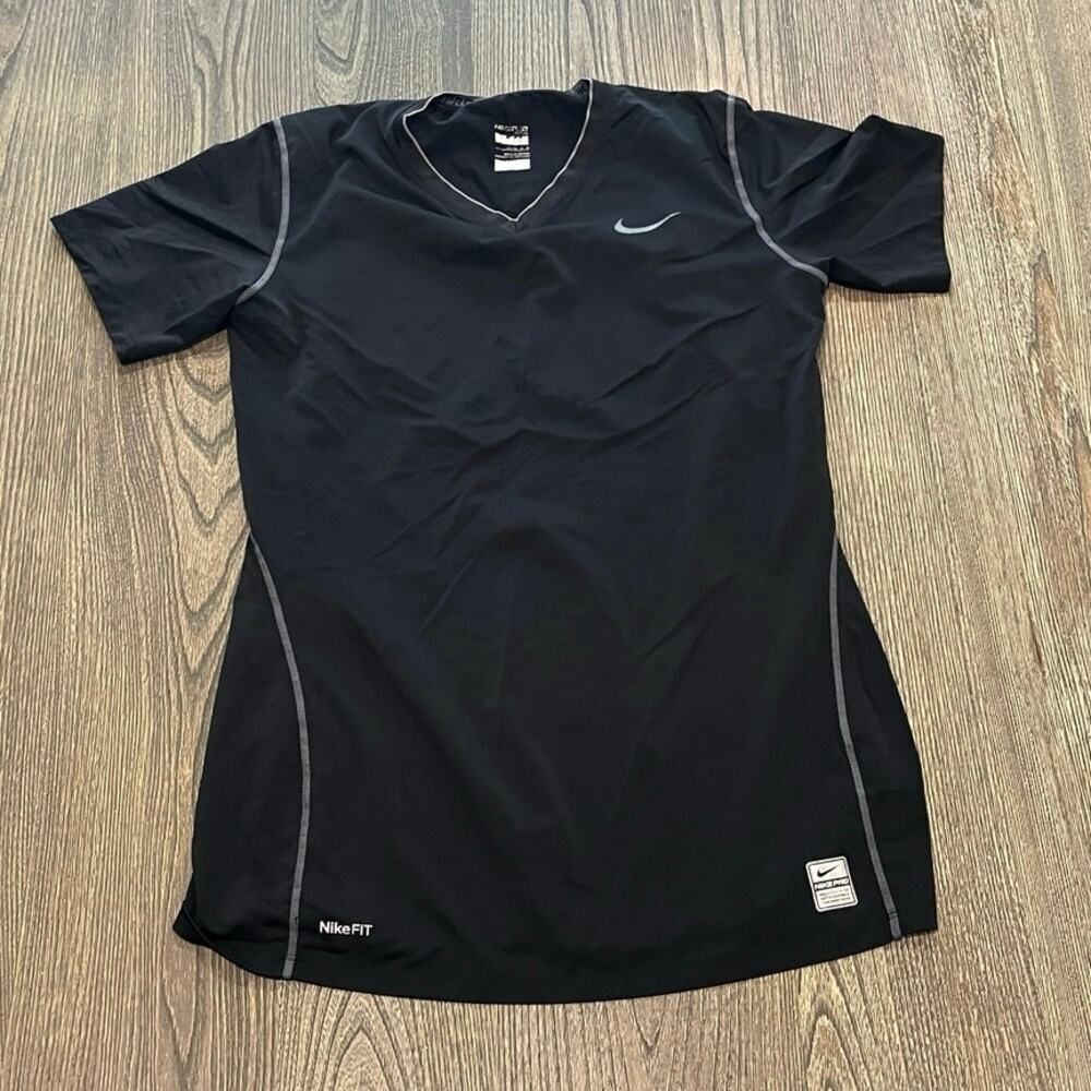 Nike Youth Boys Dri-Fit V-Neck T-Shirt Short Sleeve Stretch Black Size L 12-14
